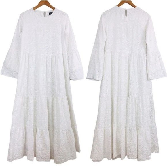 REFKA 100% Cotton Tiered Eyelet Maxi Dress Size Small - Picture 1 of 7